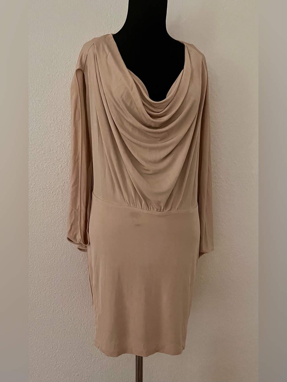 Haute Hippie Beige Draped Cowl Neck Cape Mini Dress